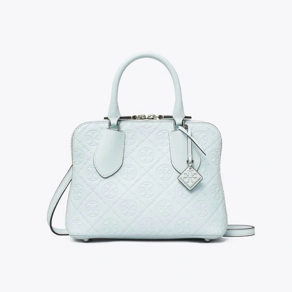 Tory Burch Pale Blue Embossed Leather Satchel - Picture 5 of 7